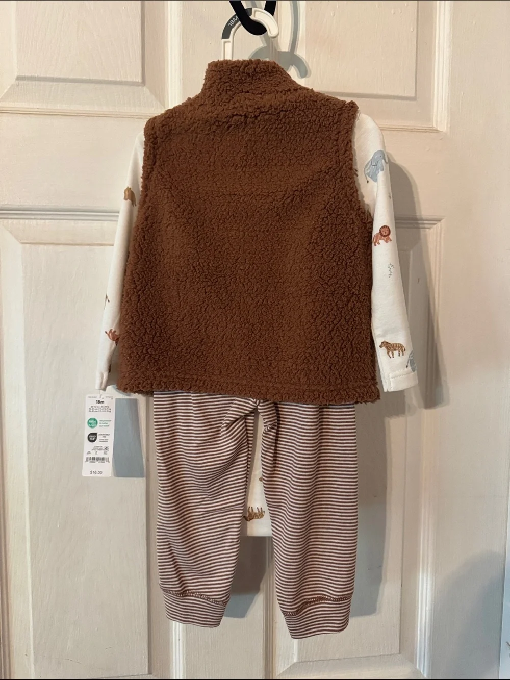 Carter's Brown Sherpa Vest and Neutral Animal Set